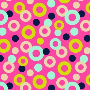 Drops Polka Dots Rings Abstract Geometric in Multi-Colours on Hot Pink - MEDIUM Scale - UnBlink Studio by Jackie Tahara