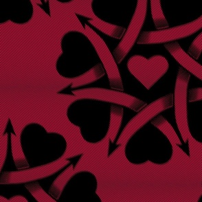 Seven Hearts and Arrows on Patterned Red