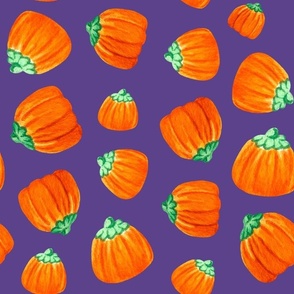 Large Scale Halloween Candy Orange Mellowcreme Pumpkins Trick or Treat Candies on Grape Purple
