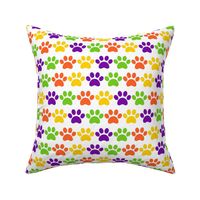 Medium Scale Paw Prints Dogs Cats Halloween Colors Lime Green Orange Yellow Purple on White