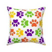 Large Scale Paw Prints Dogs Cats Halloween Colors Lime Green Orange Yellow Purple on White