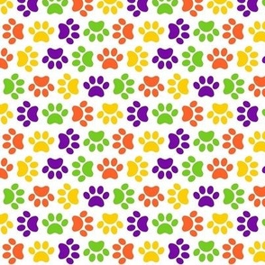 Small Scale Paw Prints Dogs Cats Halloween Colors Lime Green Orange Yellow Purple on White