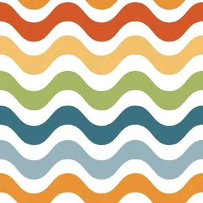 Medium Scale Groovy Retro Rainbow Wavy Stripes Halloween Coordinate on White