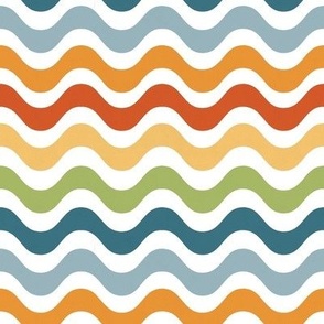 Small Scale Groovy Retro Rainbow Wavy Stripes Halloween Coordinate on White