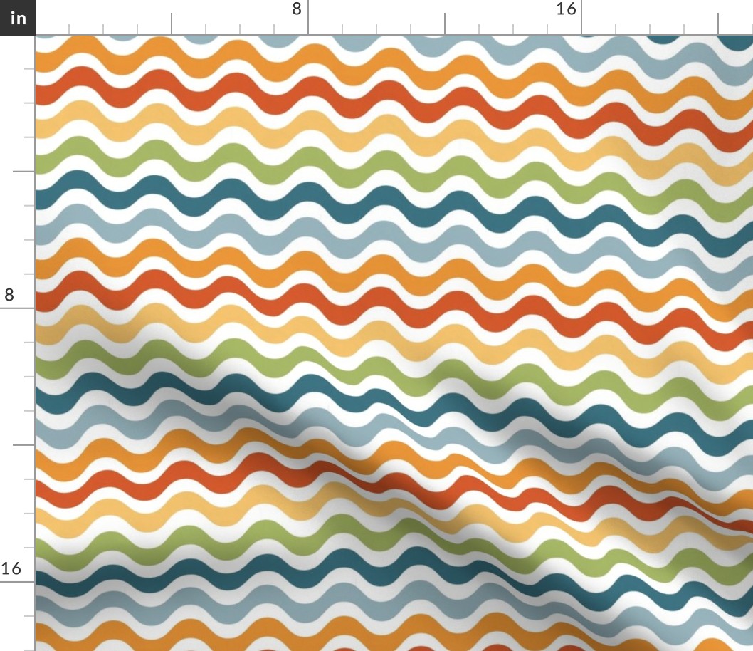 Small Scale Groovy Retro Rainbow Wavy Stripes Halloween Coordinate on White