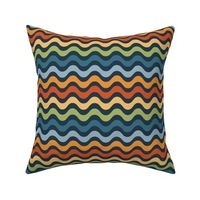 Small Scale Groovy Retro Rainbow Wavy Stripes Halloween Coordinate on Navy