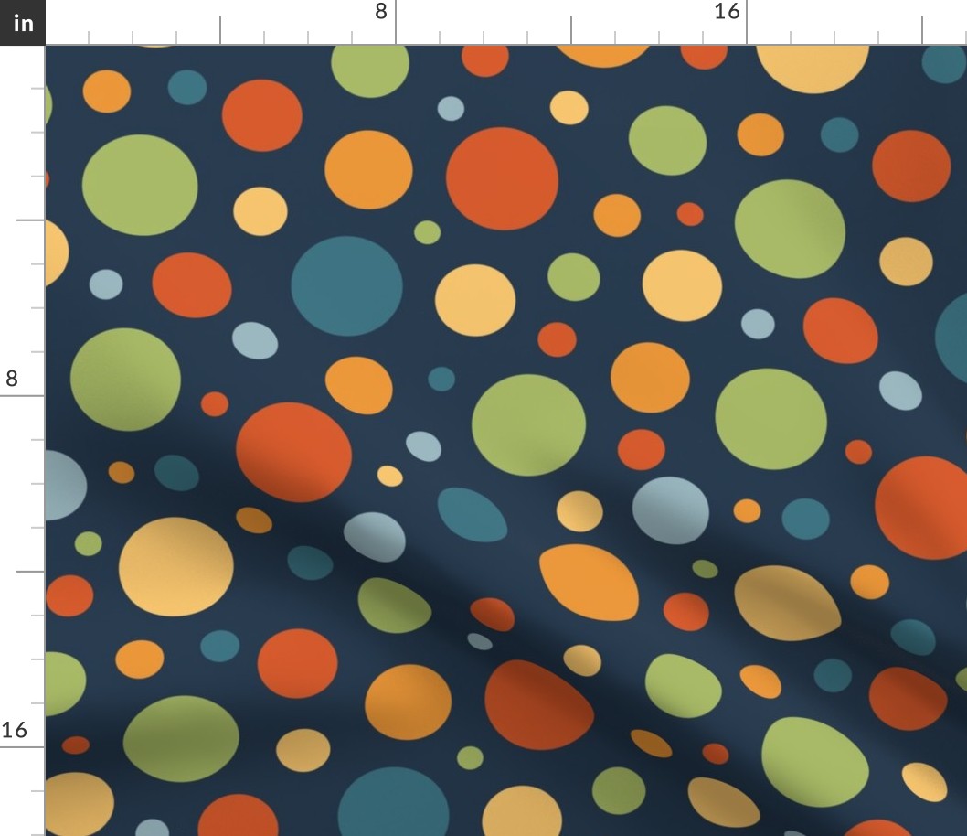 Large Scale Groovy Dots Retro Polkadots Halloween Coordinate on Navy