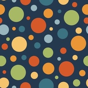 Medium Scale Groovy Dots Retro Polkadots Halloween Coordinate on Navy