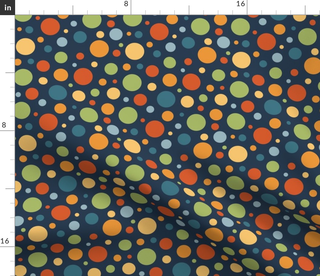 Medium Scale Groovy Dots Retro Polkadots Halloween Coordinate on Navy