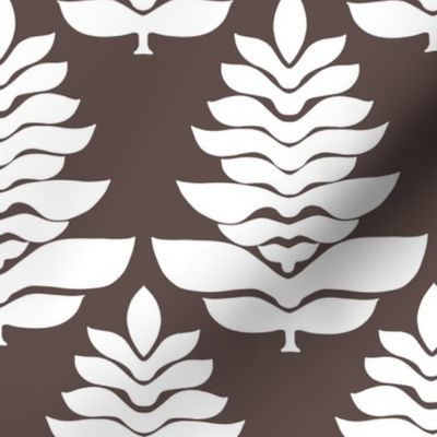 Modern Leaf Motif, Mocha Brown & White