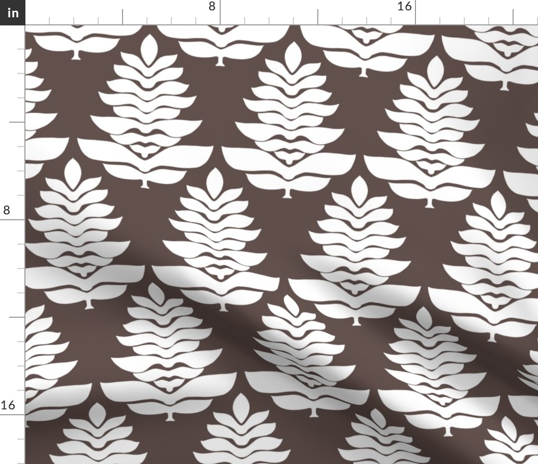 Modern Leaf Motif, Mocha Brown & White