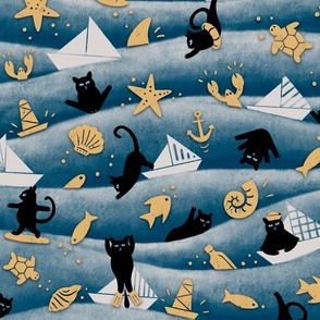 Nautical adventures - large - Nautical Adventures - sailing boats, boats, cats sailing, funny cats, black cats, maritime, nautical, sail boats 