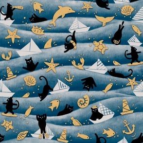 Nautical adventures - medium - Nautical Adventures - sailing boats, boats, cats sailing, funny cats, black cats, maritime, nautical, sail boats 