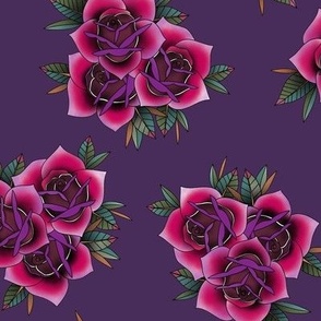Neo traditional rose bouquet - plum