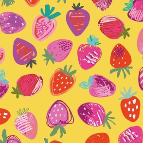 Strawberries on yellow background