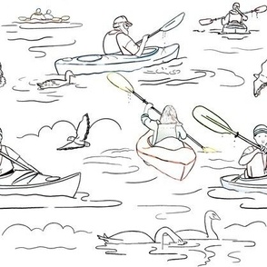 Kayak adventure line art hint of color
