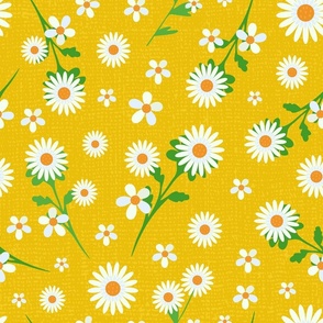 daisy floral on mustard yellow, daisy print