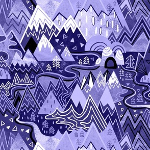 Maximalist Mountain Maze - Periwinkle Purples - Large Scale