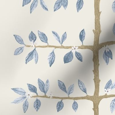 Custom scaled cream-soft-blue-espalier-branch