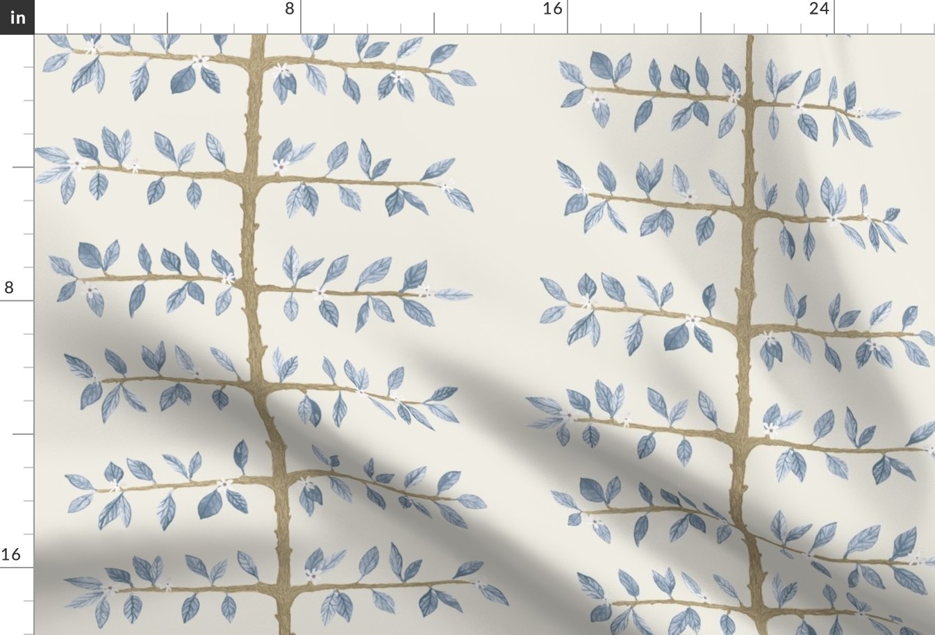 Custom scaled cream-soft-blue-espalier-branch