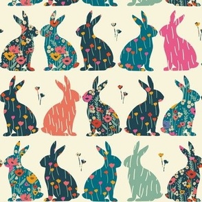  Rabbit, floral pattern, bunnies, meadow