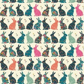 ( small )  Rabbit, floral pattern, bunnies, meadow