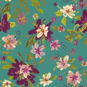 Whimsical Floral Bloom-Emerald Green