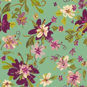 Whimsical Floral Bloom- Pistachio