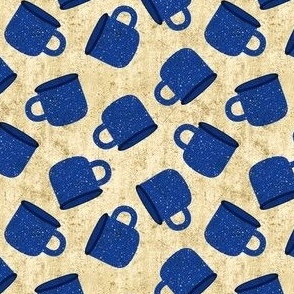 Classic Blue Speckled Camp Mug on Textured Beige (Small Scale)