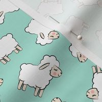 (small scale) Lambs - cute lambs - sheep - aqua toss - spring easter - C21