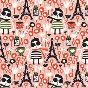 Mon Paris - Parisian Cat - Travel - Eiffel Tower - Pink Small Scale