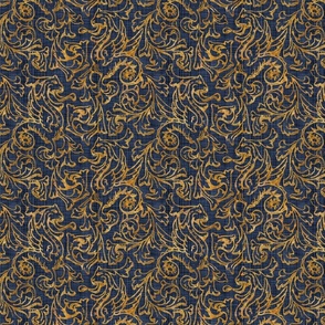 Here There Be Dragons ~ Gilt Gold on Denim Linen ~ 8" width