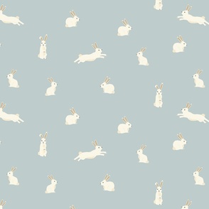 easter Bunny Rabbits on Pale Blue