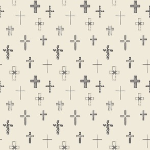 small Easter Cross Gray Charcoal on Cream