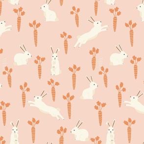 Easter Bunnies and Carrots in Pink and Papaya