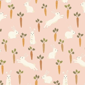 Easter Bunnies and Carrots on Light Pink