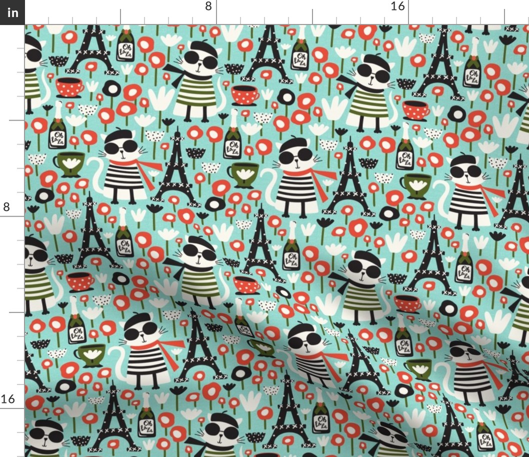 Mon Paris - Parisian Cat - Travel - Eiffel Tower - Aqua Regular Scale