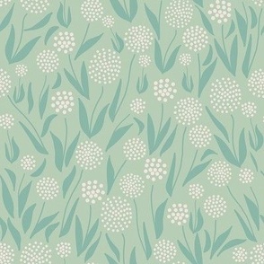 In The Meadow: White Green Teal Floral