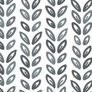 Boho Leaves | Large Scale | Bright White, Teal Blue, Blue Grey | Botanical Stripes