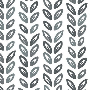 Boho Leaves | Medium Scale | Bright White, Teal Blue, Blue Grey | Botanical Stripes