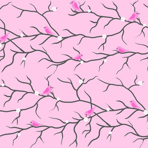 Pink Birds on Branches