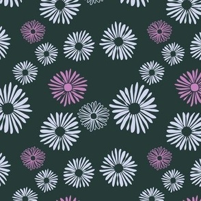 Ditsy Daisies On Dark Green