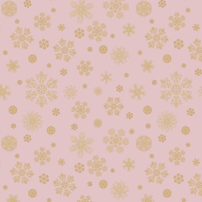 Winter pastel pink luxury pattern with golden snowflakes