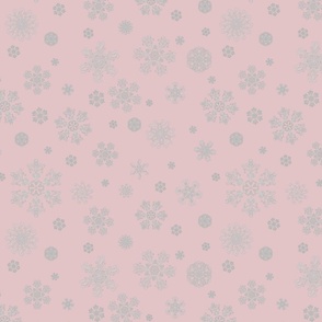Winter pastel pink luxury pattern with silver snowflakes