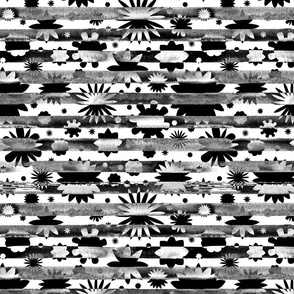 Black and white abstract flowers pattern