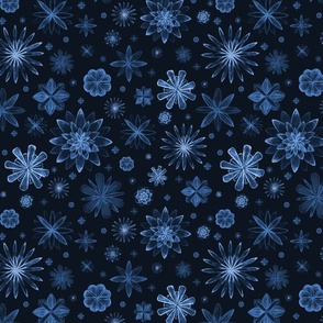 Dark indigo abstract floral pattern
