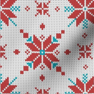 Christmas stars knit white red blue