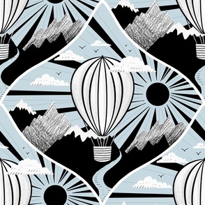 adventures block print | light blue and black |Large scale