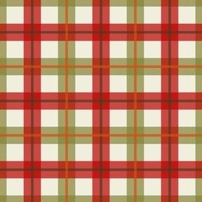 gingham checks silky oak small scale - red and green