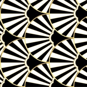 Rotated Art deco scallop in black, white and gold